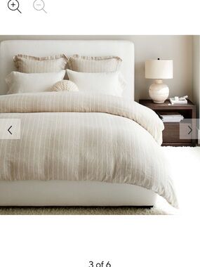 Pottery Barn Belgium Linen Stripe Natural Wheat King Sheet Set NIB!